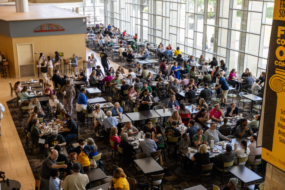 Crowd gathers for lunch